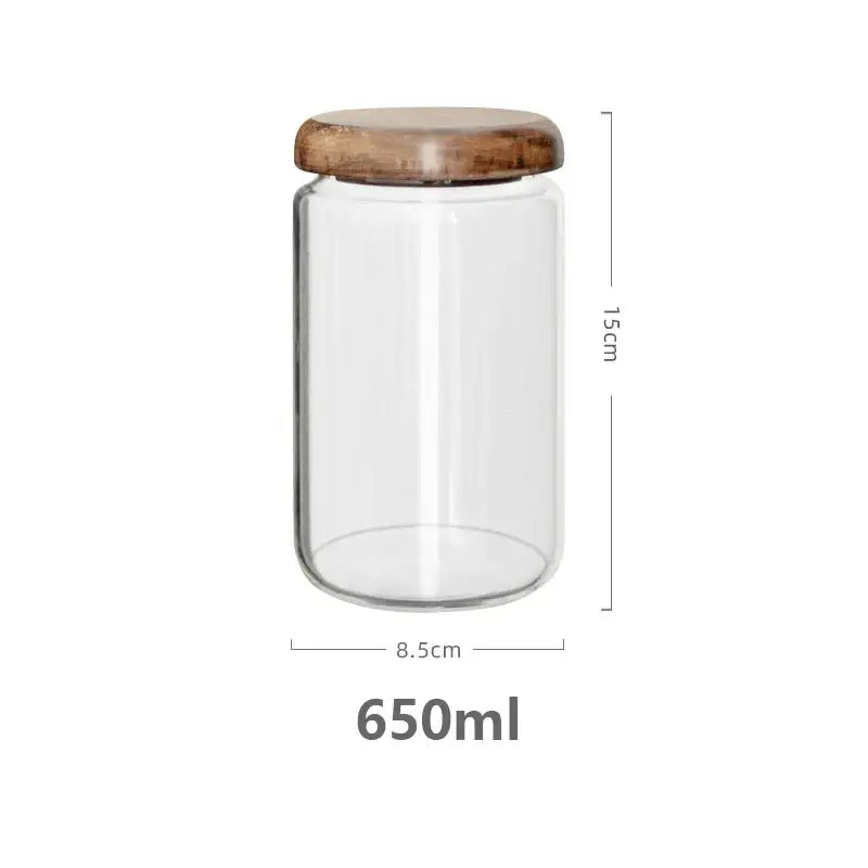 Elegant acacia wood lid glass food storage jars kitchen set by Decorbites
